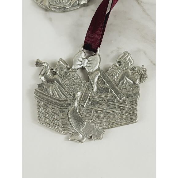 Longaberger Christmas Tree Ornament Pewter 2" Joy Love Hope Peace 90's x6 Vtg - Picture 7 of 16